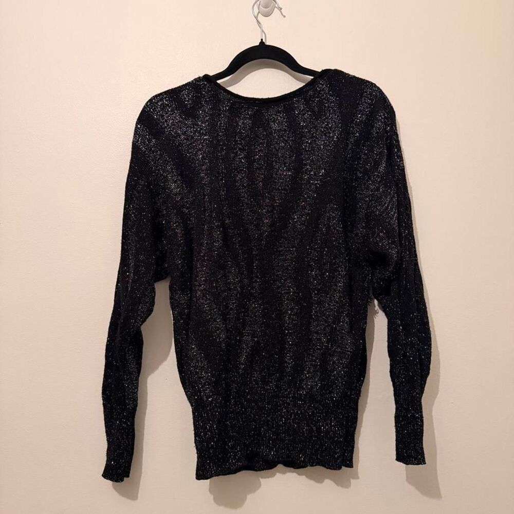 VINTAGE Mademoiselle Knitwear black metallic lurex stripe knit sweater, est. M